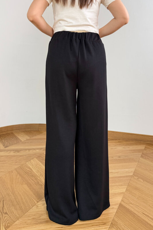 PNT-07427 Siyah Tasarım V Kesim Yüksek Bel Modal Pantolon - 4