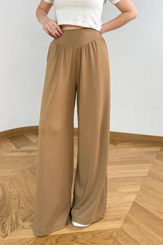 PNT-07427 Vizon Tasarım V Kesim Yüksek Bel Modal Pantolon - 1