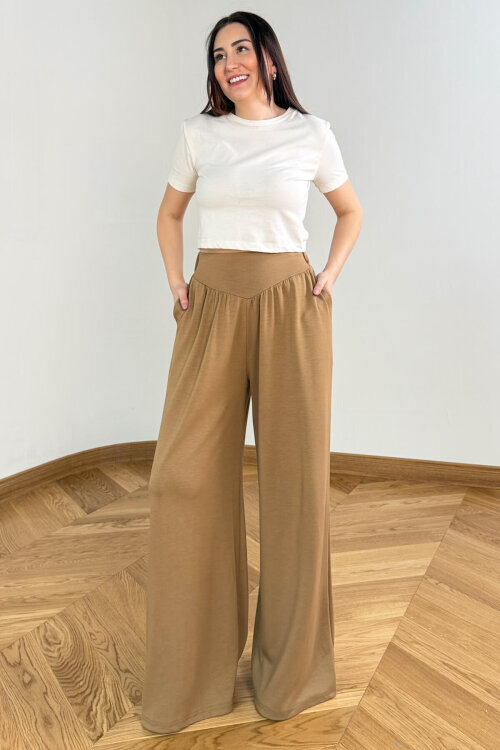 PNT-07427 Vizon Tasarım V Kesim Yüksek Bel Modal Pantolon (1)