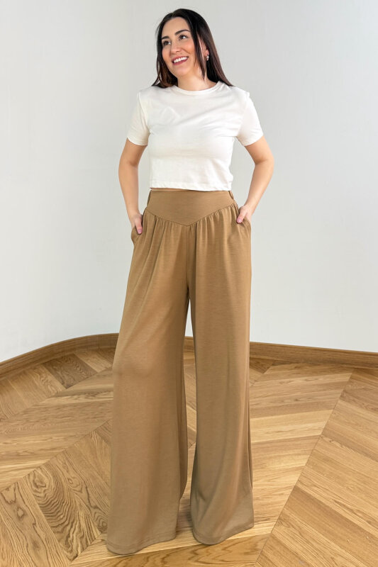 PNT-07427 Vizon Tasarım V Kesim Yüksek Bel Modal Pantolon - 2
