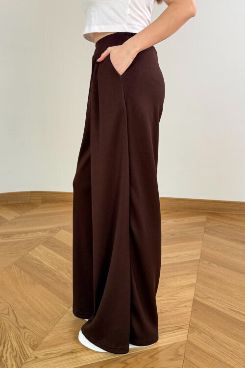 PNT-07429 Acı Kahve Üçlü Piliseli Yüksek Bel Modal Pantolon - 5