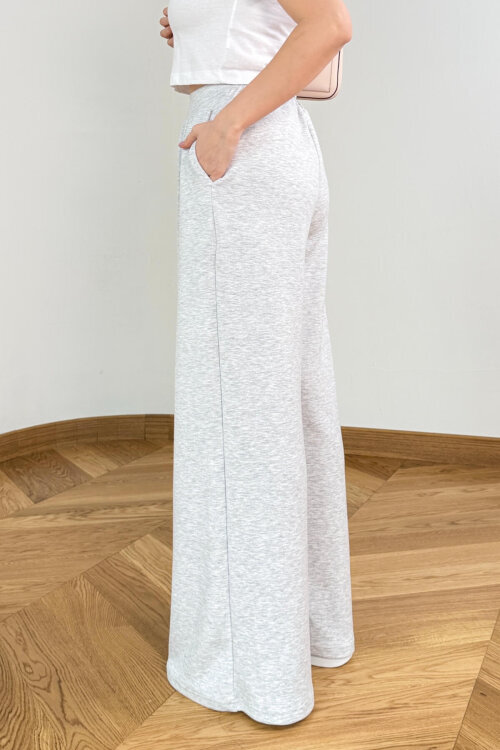 PNT-07429 Gri Üçlü Piliseli Yüksek Bel Modal Pantolon - 4