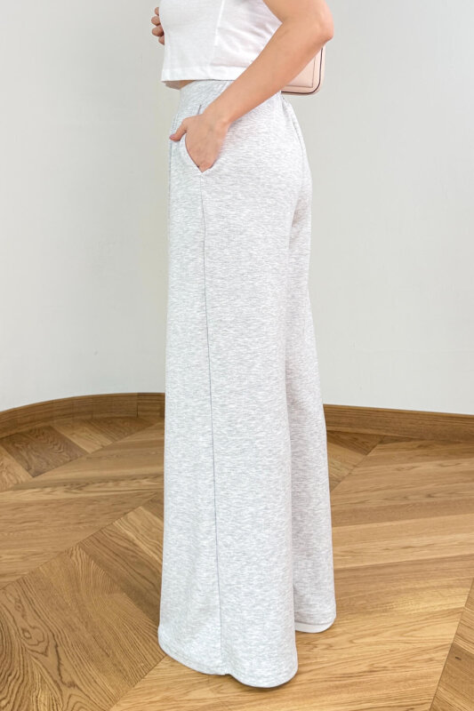 PNT-07429 Gri Üçlü Piliseli Yüksek Bel Modal Pantolon - 4
