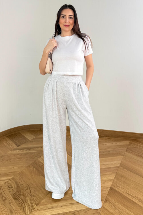 PNT-07429 Gri Üçlü Piliseli Yüksek Bel Modal Pantolon (1)