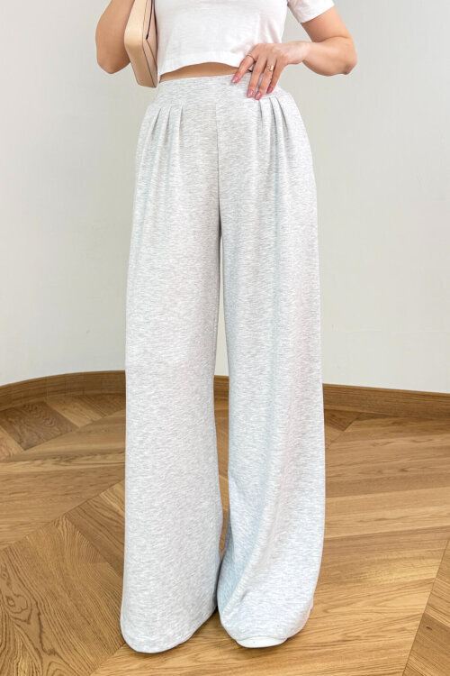 PNT-07429 Gri Üçlü Piliseli Yüksek Bel Modal Pantolon