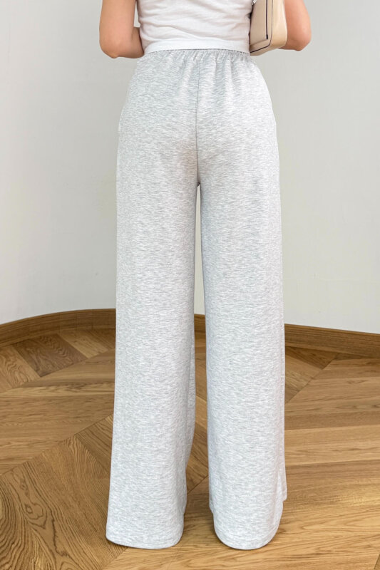 PNT-07429 Gri Üçlü Piliseli Yüksek Bel Modal Pantolon - 6
