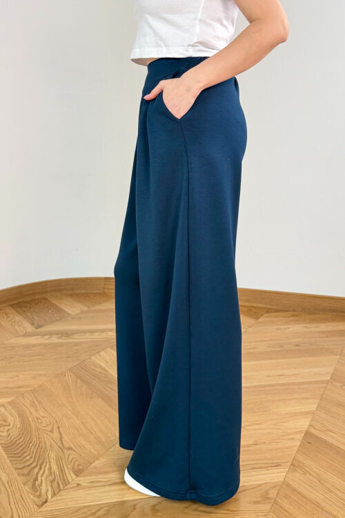 PNT-07429 Lacivert Üçlü Piliseli Yüksek Bel Modal Pantolon - 6