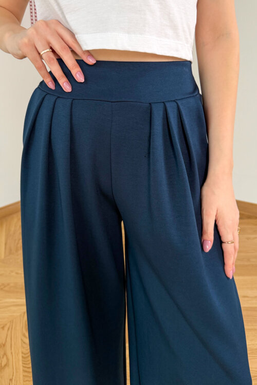 PNT-07429 Lacivert Üçlü Piliseli Yüksek Bel Modal Pantolon - 3