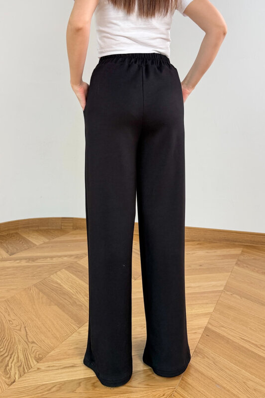 PNT-07429 Siyah Üçlü Piliseli Yüksek Bel Modal Pantolon - 4