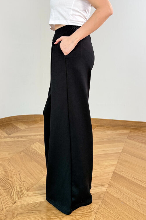 PNT-07429 Siyah Üçlü Piliseli Yüksek Bel Modal Pantolon - 5