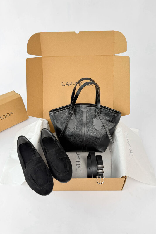 Prestige Serisi Siyah Süet Loafer-Çanta-Kemer Seti - 1