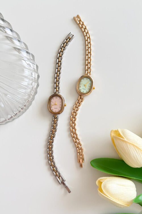 Quenn Su Yeşili Kadran Gold Metal Kordon Kadın Kol Saati (1)