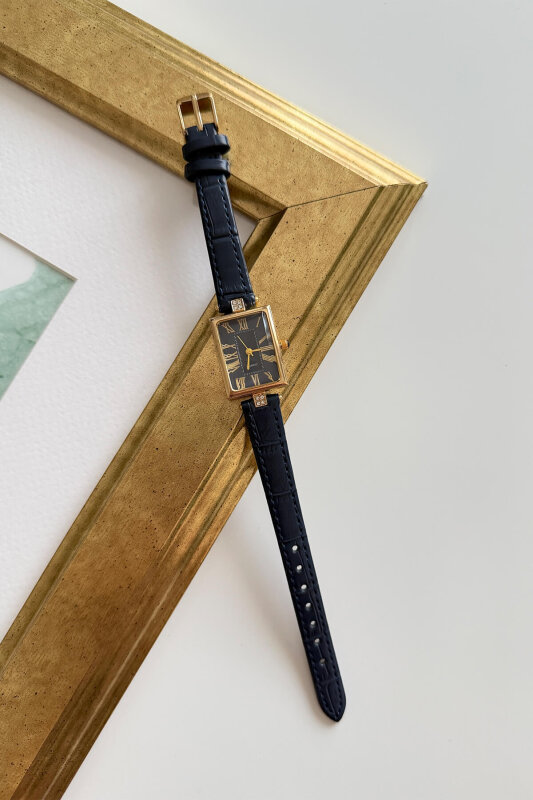 Rush Lacivert Kadran Lacivert Deri Dokulu Kordon Kadın Kol Saati - 1