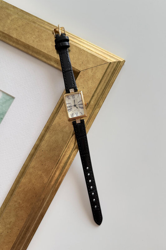 Rush Siyah Kare Kadran Deri Dokulu Kordon Kadın Kol Saati - 1