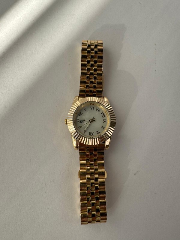 S002 Gold Ful Çelik Yuvarlak Çerçeveli Kol Saati - 4