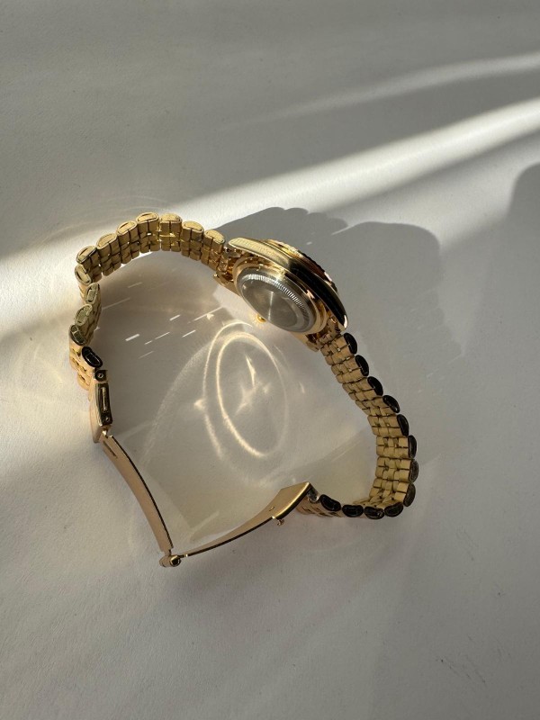 S002 Gold Ful Çelik Yuvarlak Çerçeveli Kol Saati - 3