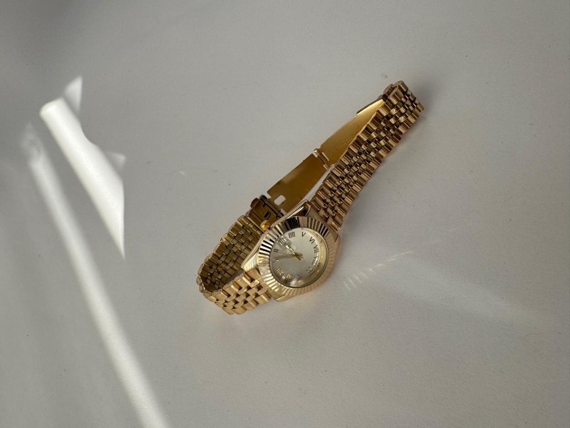 S002 Gold Ful Çelik Yuvarlak Çerçeveli Kol Saati - 2