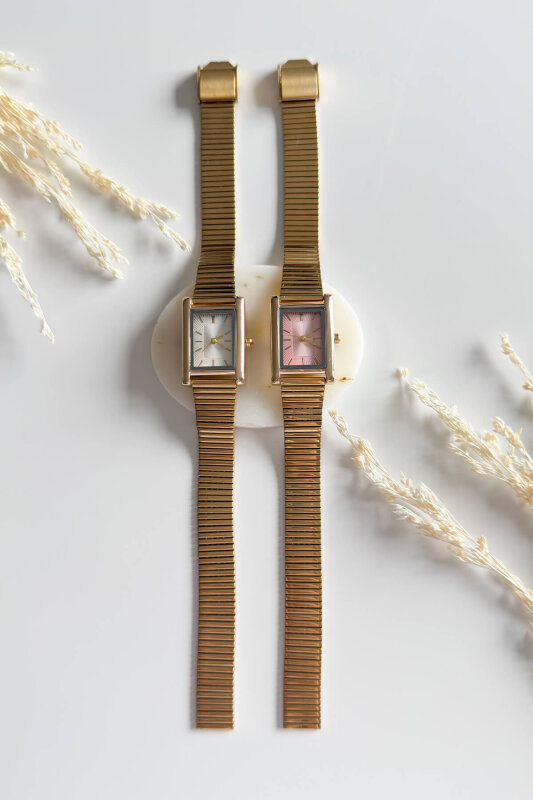 Selis Beyaz Dikdörtgen Kadran Gold Çelik Kordon Kadın Kol Saati - 2