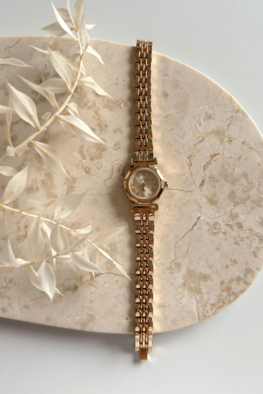 Selora Beyaz Özel Gold Kadran Gold Çelik Kordon Kadın Kol Saati - 1