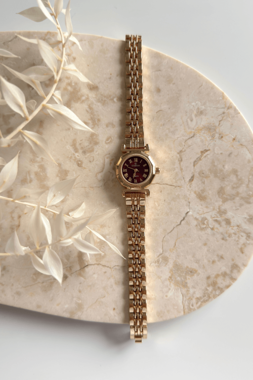 Selora Bordo Özel Gold Kadran Gold Çelik Kordon Kadın Kol Saati