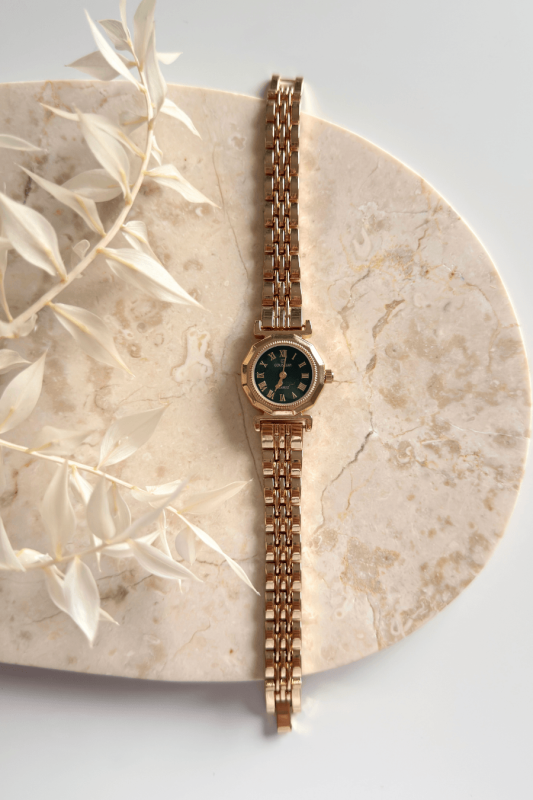 Selora Yeşil Özel Gold Kadran Gold Çelik Kordon Kadın Kol Saati - 1