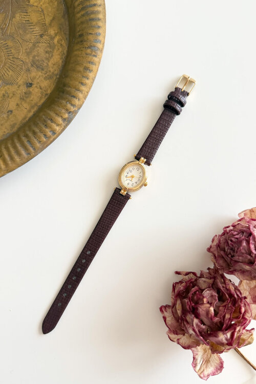 Serenity Gold Kadranlı Bordo Deri Dokulu Kordon Kadın Kol Saati - 1
