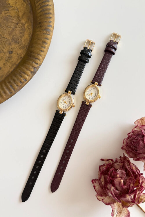 Serenity Gold Kadranlı Siyah Deri Dokulu Kordon Kadın Kol Saati (1)