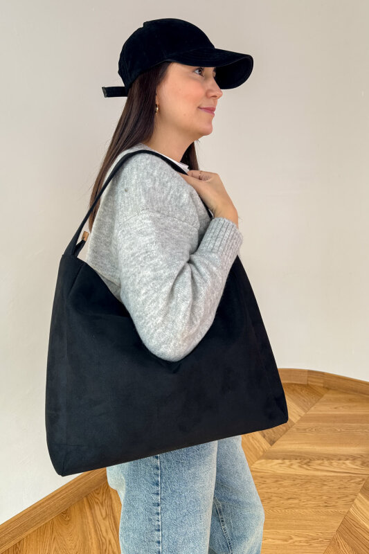 SET2025 Siyah Üçlü Kışlık Ayakkabı-Çanta-Şapka Süet Üçlü Set - 4