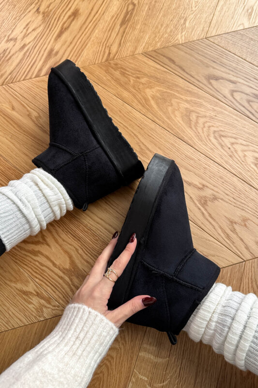 SET2025 Siyah Üçlü Kışlık Ayakkabı-Çanta-Şapka Süet Üçlü Set - 3