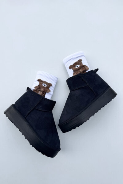 SET2025 Siyah Üçlü Kışlık Ayakkabı-Çanta-Şapka Süet Üçlü Set - 8