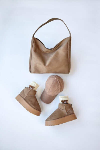 SET2025 Vizon Üçlü Kışlık Ayakkabı-Çanta-Şapka Süet Üçlü Set