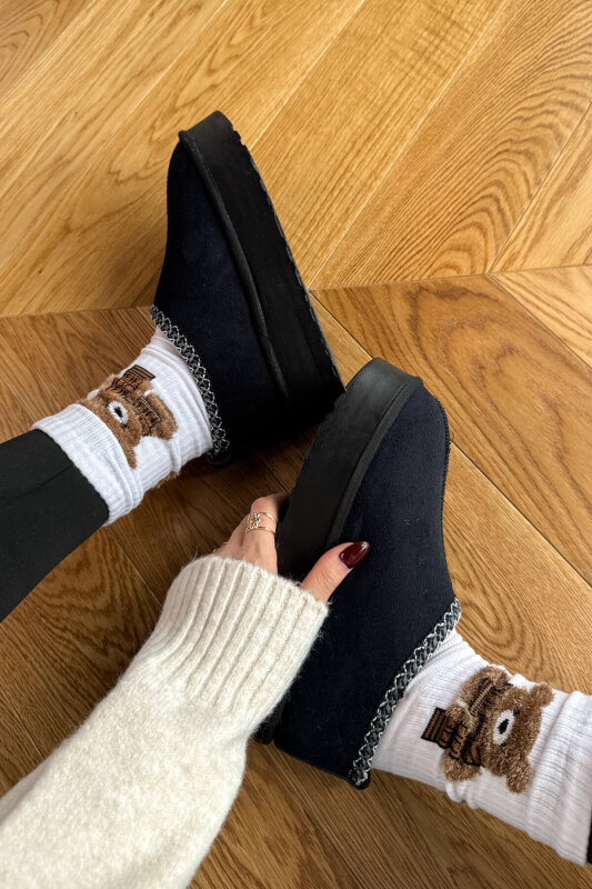 SET2026 Siyah Üçlü Bilek Boy Ayakkabı-Çanta-Şapka Deri Üçlü Set - 5