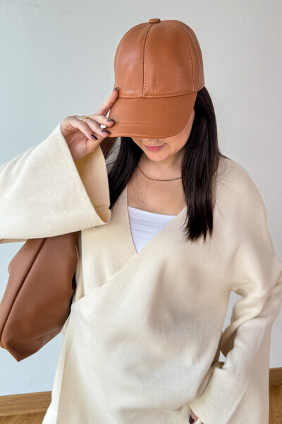 SET2026 Taba Üçlü Bilek Boy Ayakkabı-Çanta-Şapka Deri Üçlü Set - 4