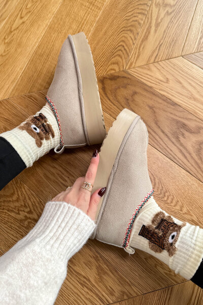 SET2026 Taş Rengi Üçlü Bilek Boy Ayakkabı-Çanta-Şapka Deri Üçlü Set - 5