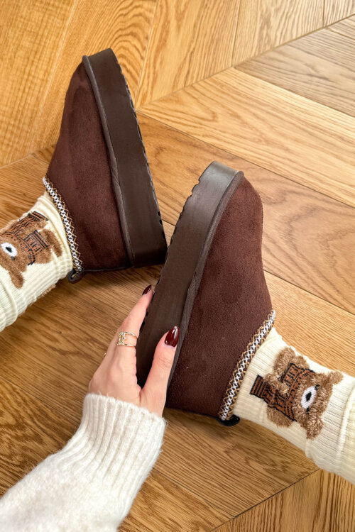 SET2028 Full Acı Kahve Bilek Boy Bot-Çanta-Şapka Kürklü Üçlü Set - 2