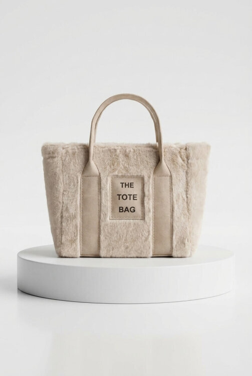 SET2028 Taş Rengi Bilek Boy Bot-Çanta-Şapka Kürklü Üçlü Set - 3