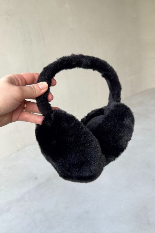 SET2029 Siyah Bilek Boy Bot Çanta Gözlük Şapka Kulaklık Kürklü Beşli Set - 5