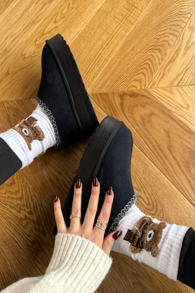 SET2031 Siyah Örgü Detaylı - Bilek Boy - Orta Boy Üçlü Bot Seti  (1)