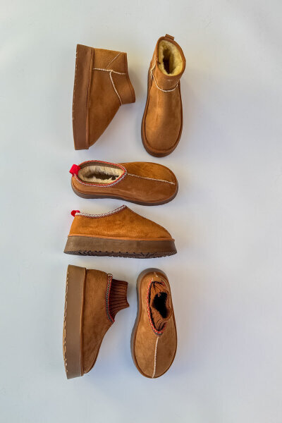 SET2031 Taba Örgü Detaylı - Bilek Boy - Orta Boy Üçlü Bot Seti 