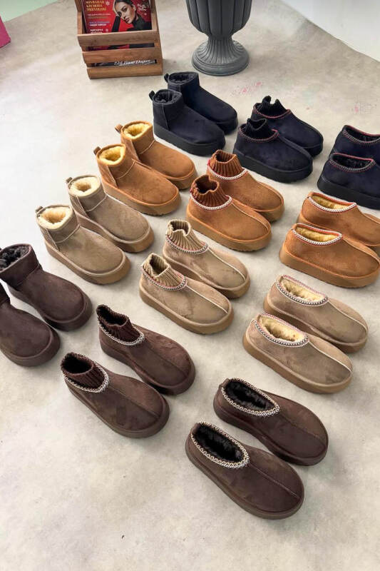 SET2031 Vizon Örgü Detaylı - Bilek Boy - Orta Boy Üçlü Bot Seti - 6