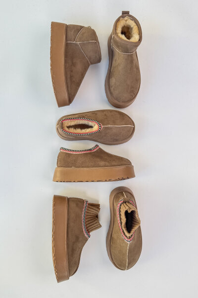 SET2031 Vizon Örgü Detaylı - Bilek Boy - Orta Boy Üçlü Bot Seti