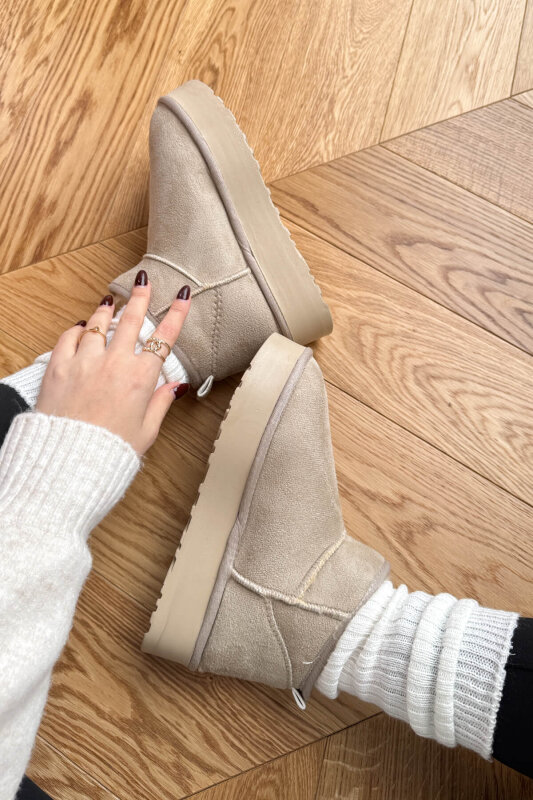 SET2033 Taş Rengi Orta Boy Bot - Fularlı Çanta - Şal Üçlü Set - 2