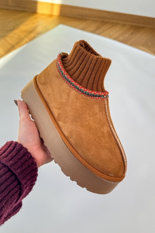 SET2034 Taba Örgü Bilek Bot - Fularlı Çanta - Kürklü Şapka Üçlü Set - 3