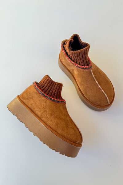 SET2034 Taba Örgü Bilek Bot - Fularlı Çanta - Kürklü Şapka Üçlü Set - 4