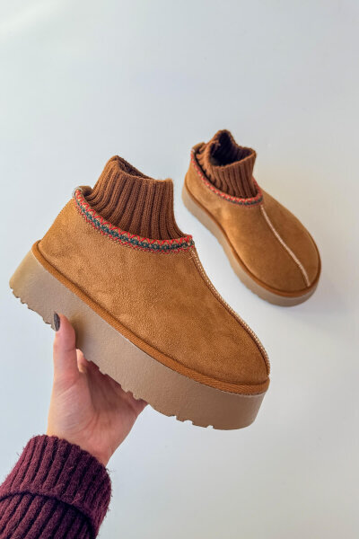 SET2034 Taba Örgü Bilek Bot - Fularlı Çanta - Kürklü Şapka Üçlü Set - 2