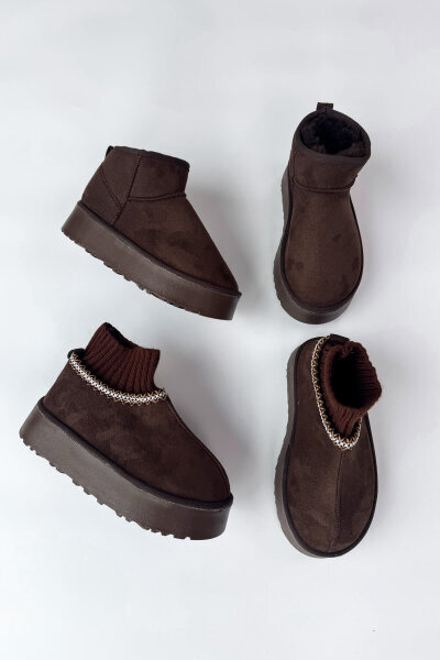 SET2035 Acı Kahve Örgü Bilek - Orta Boy İkili Bot Seti - 1