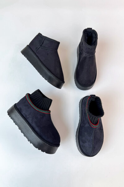 SET2035 Siyah Örgü Bilek - Orta Boy İkili Bot Seti