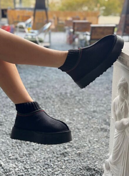 SET2035 Siyah Örgü Bilek - Orta Boy İkili Bot Seti (1)