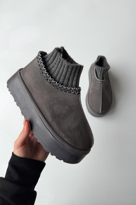 SET2038 Füme Örgü Bilek Bot - Tote Çanta - Deri Capp Üçlü Set - 2