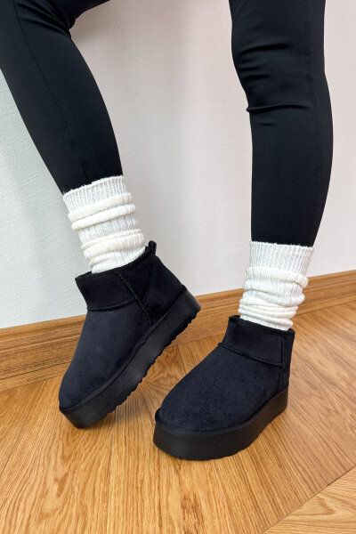 SET2039 Siyah Orta Boy Bot-Çanta-Şapka-Şal Dörtlü Kürklü Set - 2